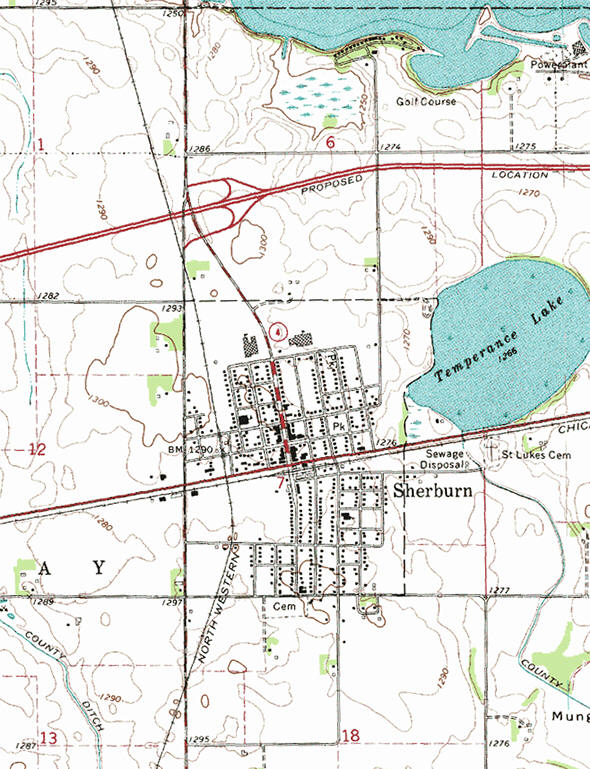 Topographic map of the Sherburn Minnesota area