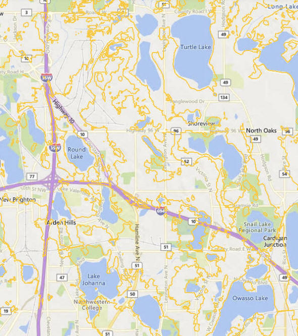 Topographic map of the Shoreview Minnesota area