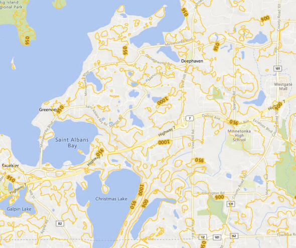 Topographic map of the Shorewood Minnesota area