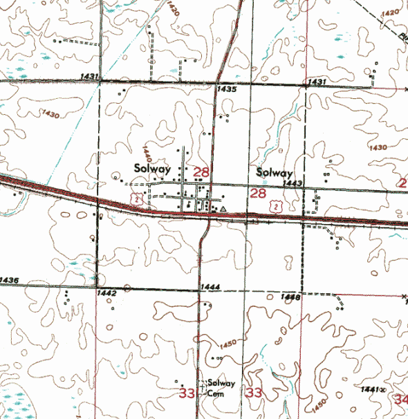 Topographic map of the Solway Minnesota area