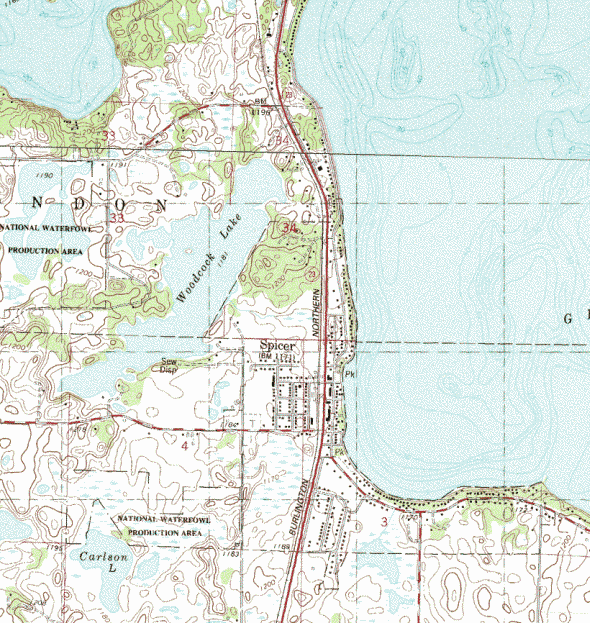 Topographic map of the Spicer Minnesota area