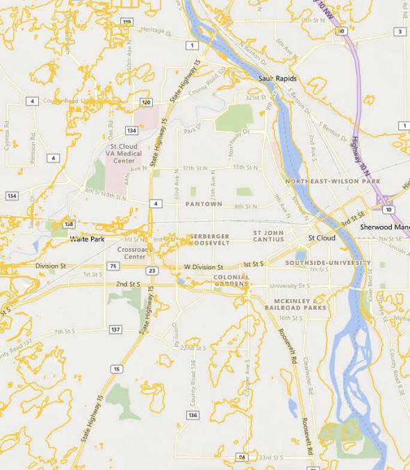 Topographic map of the St. Cloud Minnesota area