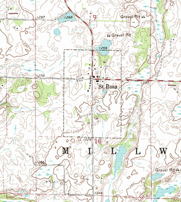 Topographic map of the St. Rosa Minnesota area