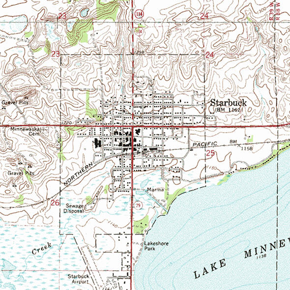 Topographic map of the Starbuck Minnesota area