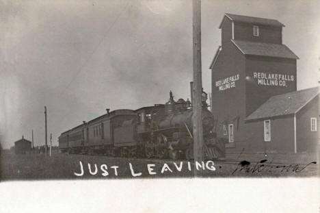 Train, Depot and Elevator, Strathcona Minnesota, 1908