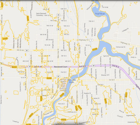 Topographic map of the Thief River Falls Minnesota area