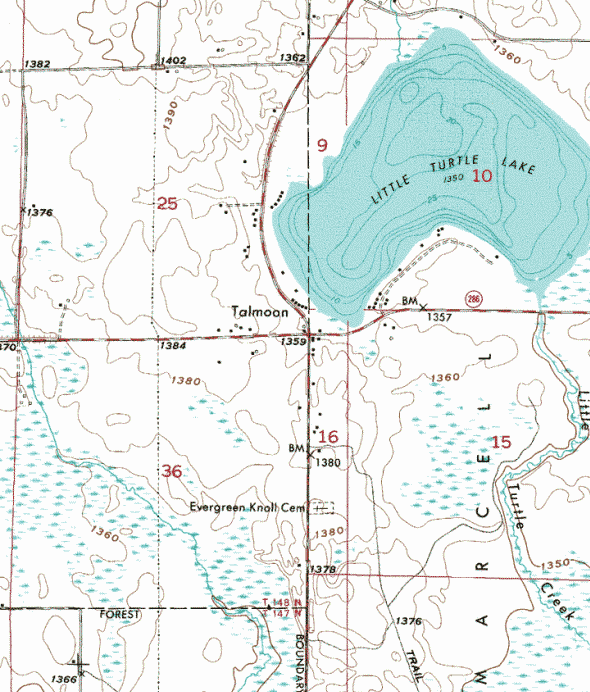 Topographic map of the Talmoon Minnesota area
