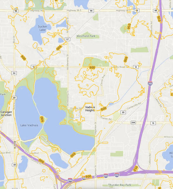 Topographic map of the Vadnais Heights Minnesota area