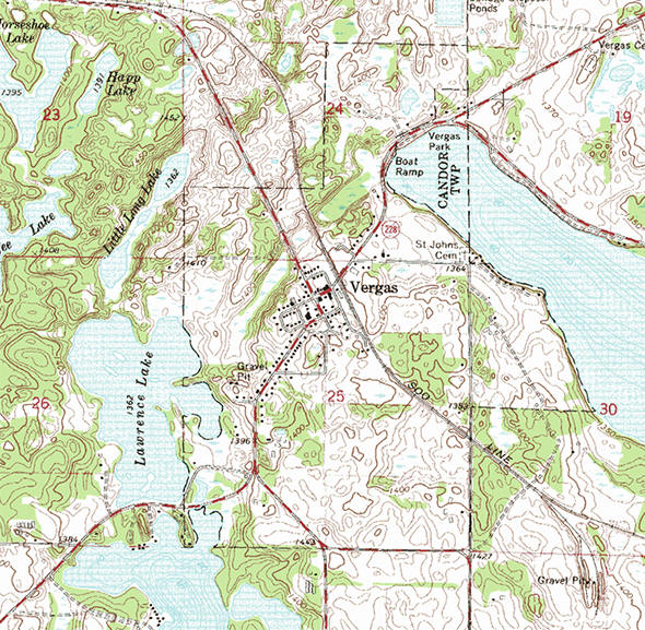 Topographic map of the Vergas Minnesota area