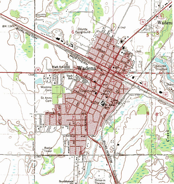 Topographic map of the Wadena Minnesota area