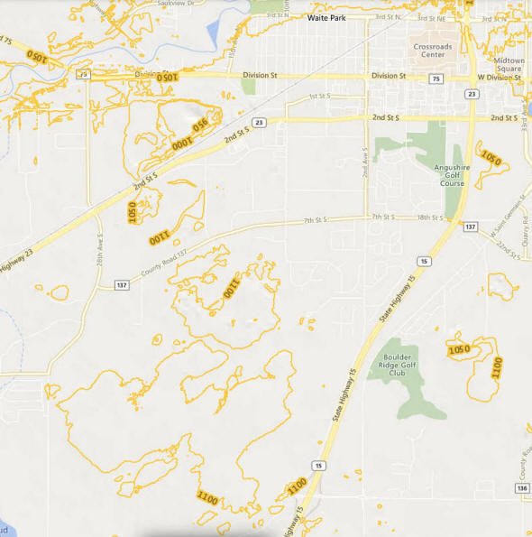 Topographic map of the Waite Park Minnesota area