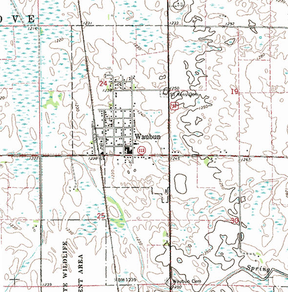 Topographic map of the Waubun Minnesota area