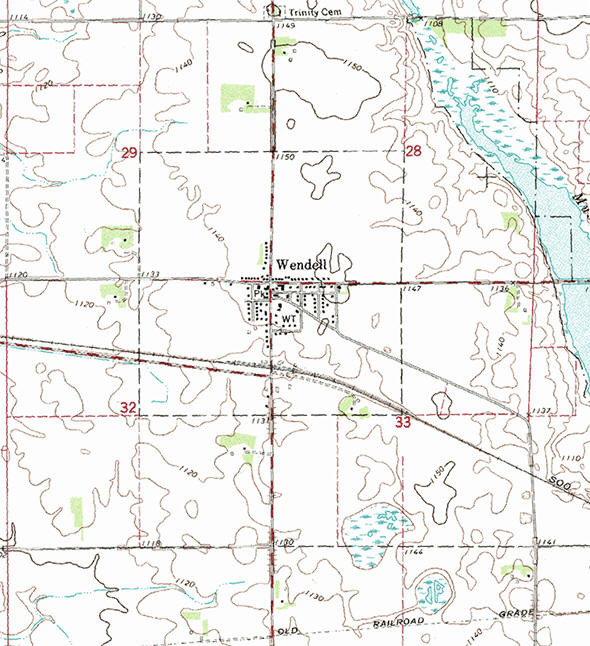 Topographic map of the Wendell Minnesota area