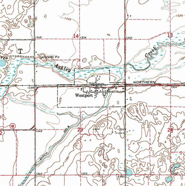 Topographic map of the Westport Minnesota area