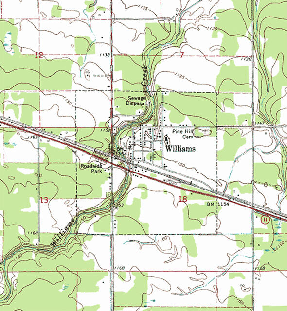 Topographic map of the Williams Minnesota area