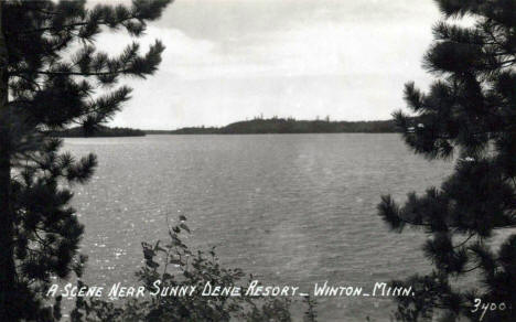 Lake scene near Sunny Dene Resort, Winton Minnesota, 1940's