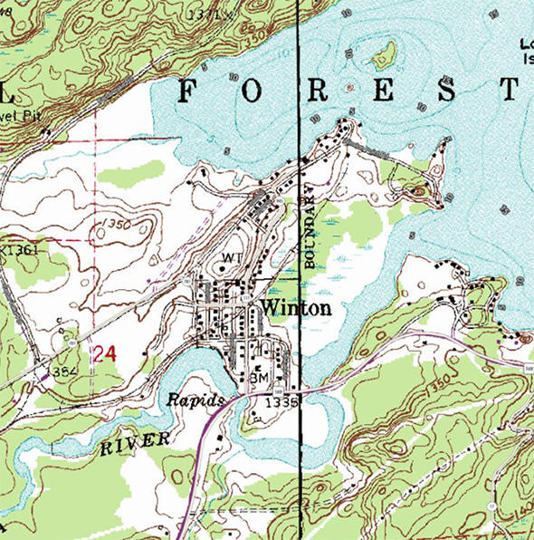 Topographic map of the Winton Minnesota area