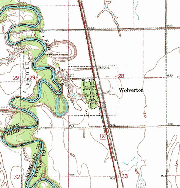 Topographic map of the Wolverton Minnesota area
