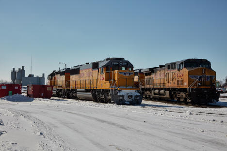 Freight engines at the depot in Worthington Minnesota, 2020