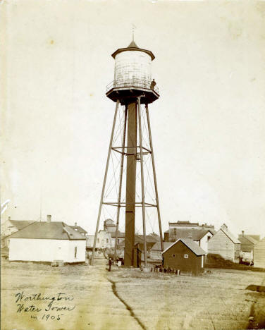 Old wooden water tower, Worthington Minnesota, 1905