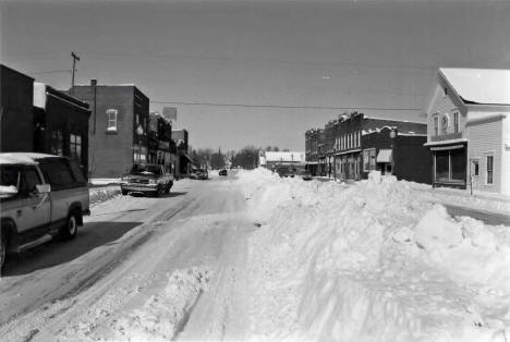 Winter scene looking north on Gold Street, Wykoff Minnesota, mid 1990's