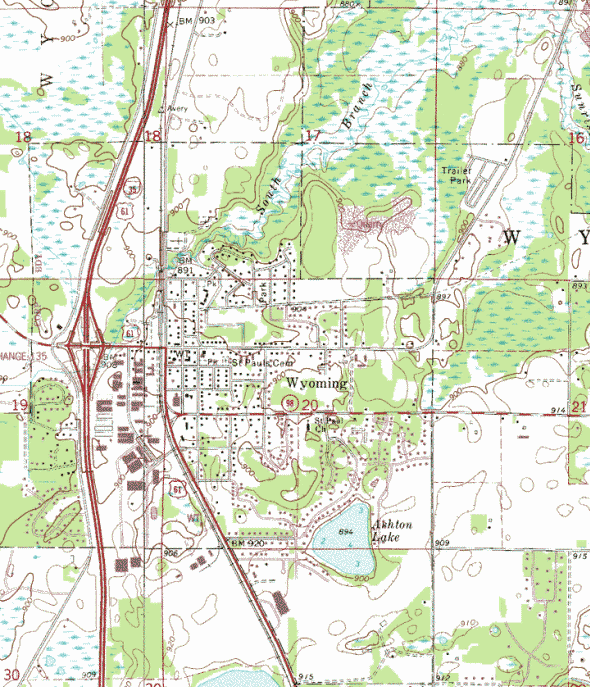 Topographic map of the Wyoming Minnesota area