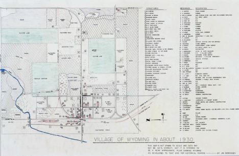 Hand drawn map of the Village of Wyoming, 1930