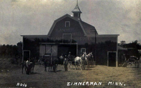Blanchett Hotel Livery and Feed Stable, Zimmerman Minnesota, 1910's