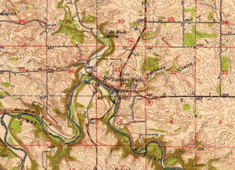 Topographic map of the Zumbro Falls Minnesota area, 1953