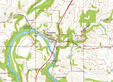 Topographic map, Zumbro Falls Minnesota, 1974