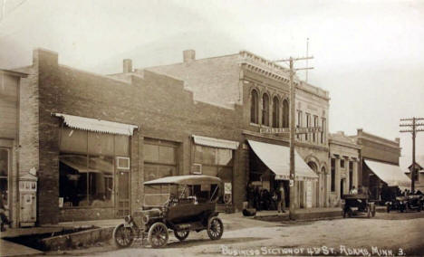 Business section of 4th Street, Adams, Minnesota, 1920s