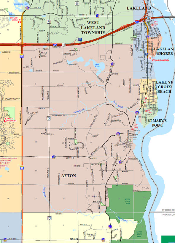 Washington County highway map of the Afton Minnesota area
