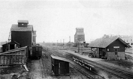 Depot and Elevators, Alpha, Minnesota, 1916