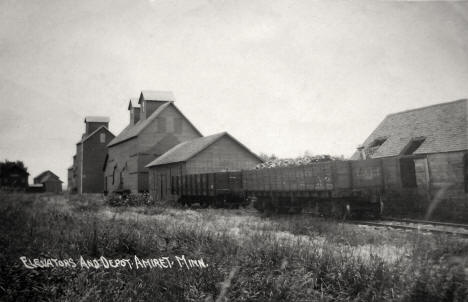 C&NW Depot and elevators, Amiret, Minnesota, 1911