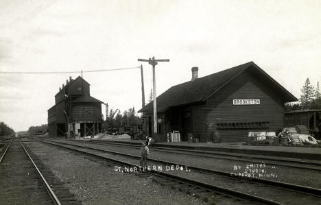 Elevator and Great Northern Depot, Brookston, Minnesota, 1920s