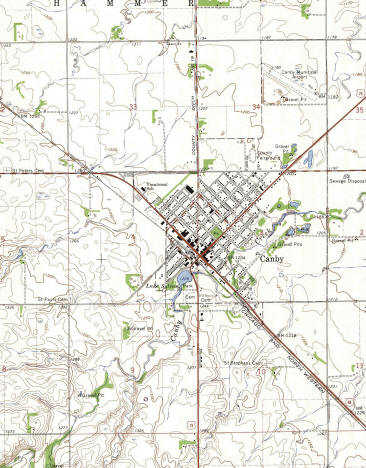 Topographic map of the Canby, Minnesota area, 1967