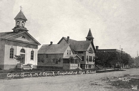 Catholic Church, Methodist Episcopal Church, Consolidated High School Deer River, Minnesota, 1910s