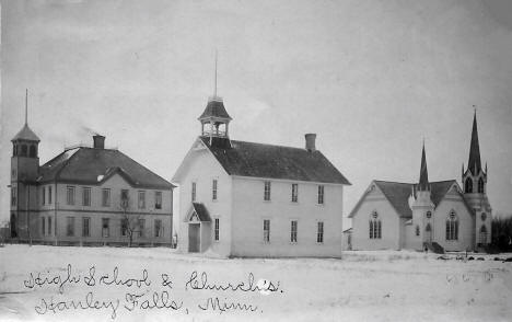 School and Churches, Hanley Falls, Minnesota, 1910