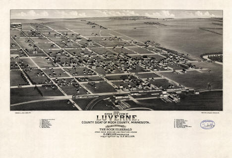 Birds-eye view of  Luverne, Minnesota, 1883