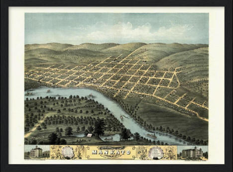 Birds-eye view of Mankato, Minnesota, 1870