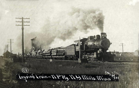 Logging Train, New York Mills, Minnesota, 1907