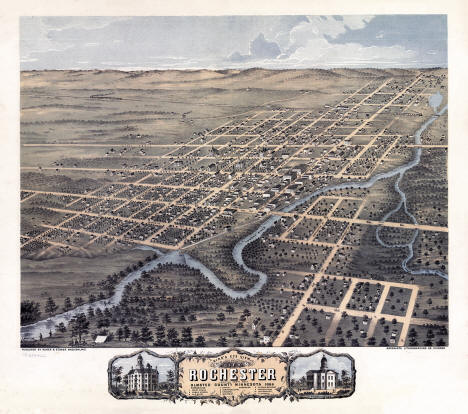 Birds eye view of Rochester, Minnesota, 1869