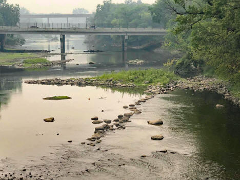 Crow River at Rockford, Minnesota, showing former spillway, 2021