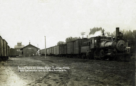 Omaha Freight Train and Depot, Slayton, Minnesota, 1909