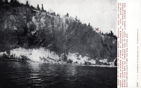 Spot where the Maderia was shipwrecked near Two Harbors, Minnesota, 1905