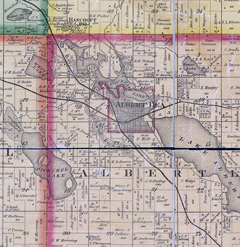 Freeborn County Plat Map of the Albert Lea, Minnesota area, 1878