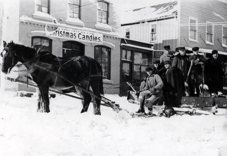Plowing snow on Kingston Street, Caledonia Minnesota, 1920