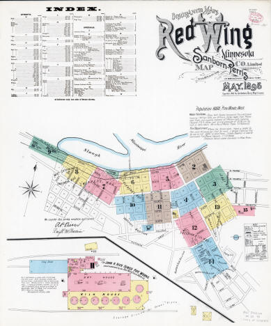 Sanborn Fire Insurance Map, Red Wing Minnesota, 1895 (sheet 1, index)