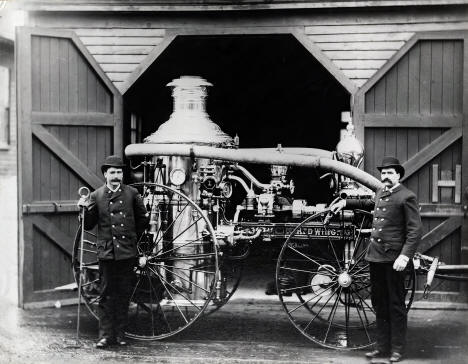 Steam fire engine at the firehouse on Third Street, Red Wing Minnesota, 1885