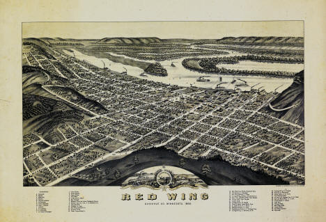 Panoramic view of the city of Red Wing, Minnesota, 1880